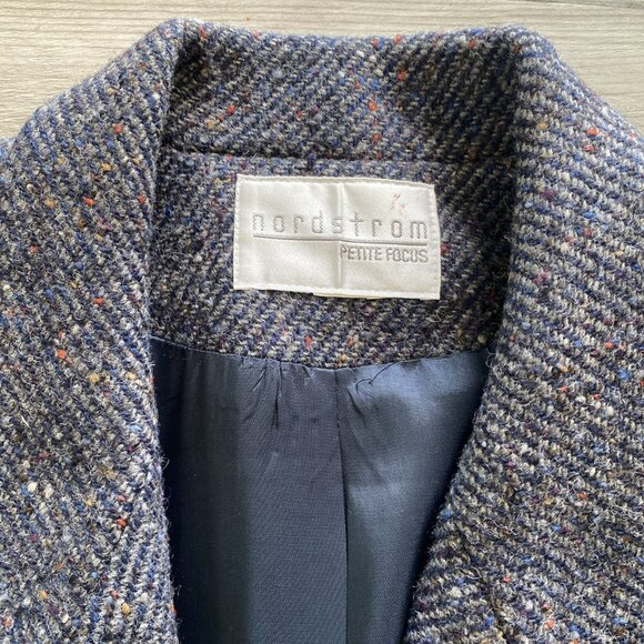 Nordstrom Petite Focus Tweed Blazer Coat Jacket Blue Gray Lined Academia 12 P - Picture 3 of 10
